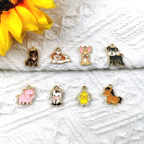 Cartoon Animal Alloy Enamel Pendants For DIY Jewelry Making Cute Dog Pig Cow Horse Chicken Charms For Bracelet Necklace Craft Accessories