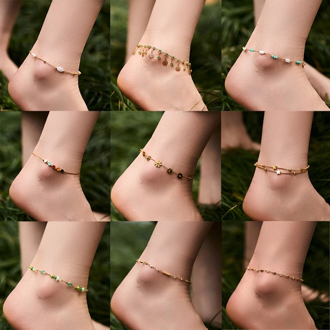 Bracelet de Cheville Bohème en Cuivre Doré pour Femmes Avec Pendentif Papillon Mauvais Œil Strass Perle Artificielle Bijoux de Pied Été