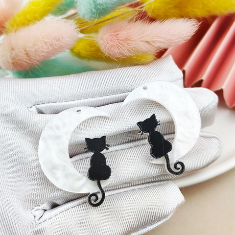 Colgante de Gato Luna de Acrílico y Vidrio para Creación de Joyas DIY Accesorios para Pendientes y Collares Decoración Colgante