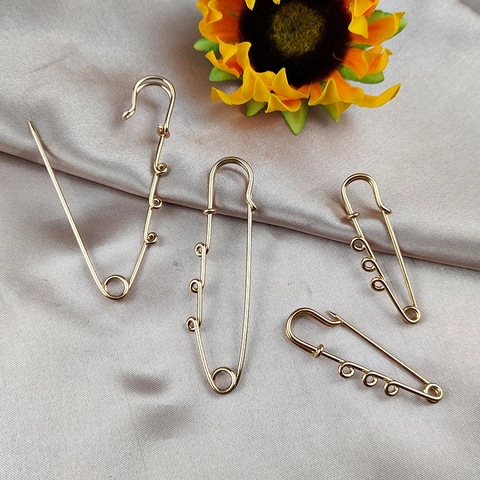 Vintage Gold Alloy Safety Pin Brooch Base With Loops For DIY Jewelry Making Findings Handcrafted Craft Accessory For Women