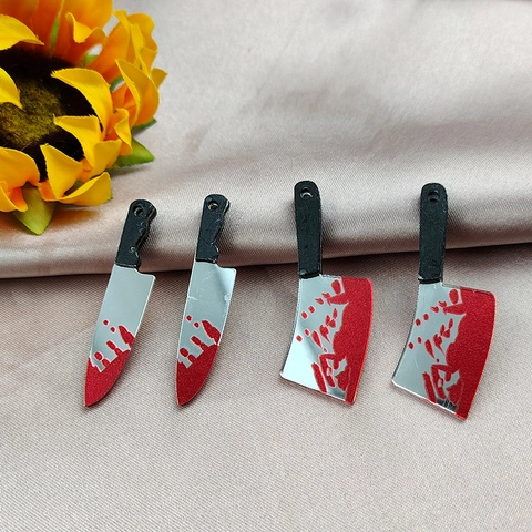 Halloween DIY Glas Bloederig Mini Mes Charmes Voor Sieraden Maken Verguld Simulatie Hakmes Fruitmes Hanger Accessoire
