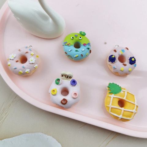 Resin Simulated Donut Pineapple Charms With Alloy Loop Pendant Only Without Chain For Keychain Jewelry Making Accessories