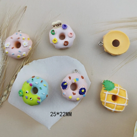 Resin Simulated Donut Pineapple Charms With Alloy Loop Pendant Only Without Chain For Keychain Jewelry Making Accessories