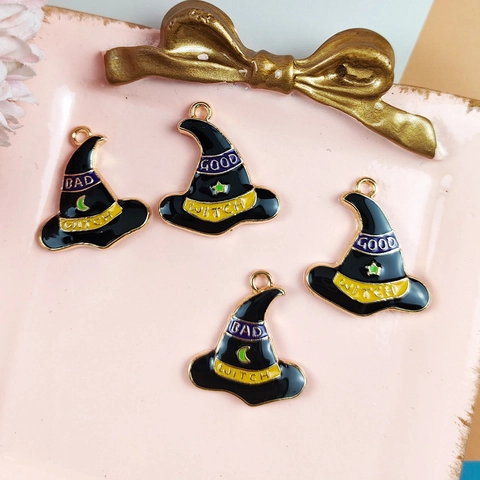 Halloween Witch Hat Alloy Enamel Charms For DIY Jewelry Making Necklace Keychain Good Witch Bad Witch Star Moon Pendants