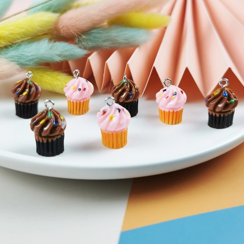 Cute Mini Simulation Cupcake DIY Charm Glaze Resin Food Cake Pendant For Keychain Jewelry Making Phone Decorative Accessories