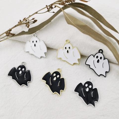Halloween Cartoon Ghost Enamel Alloy Charms For DIY Earring Jewelry Making Black White Ghost Pendant Crafting Accessories