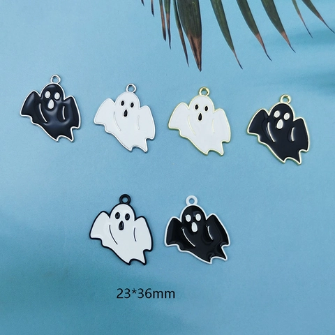 Halloween Cartoon Ghost Enamel Alloy Charms For DIY Earring Jewelry Making Black White Ghost Pendant Crafting Accessories