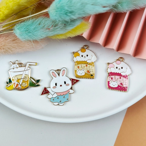Cute Cartoon Alloy Enamel Bunny Dog Pendants For DIY Jewelry Making Earring Necklace Handcrafted Accessory Gift