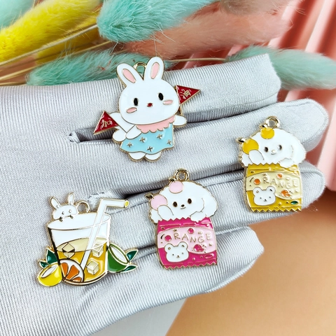 Cute Cartoon Alloy Enamel Bunny Dog Pendants For DIY Jewelry Making Earring Necklace Handcrafted Accessory Gift