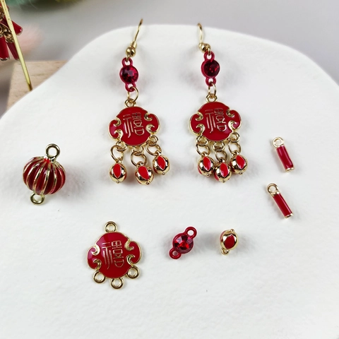 Chinese Style Alloy Enamel Pendants DIY Jewelry Accessories Lantern Firecracker Fu Character Charms For Jewelry Making