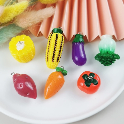 Realistic Resin Vegetable Pendants Realistic 3D Cabbage Corn Carrot Tomato Charms For DIY Earring Keychain Jewelry Making