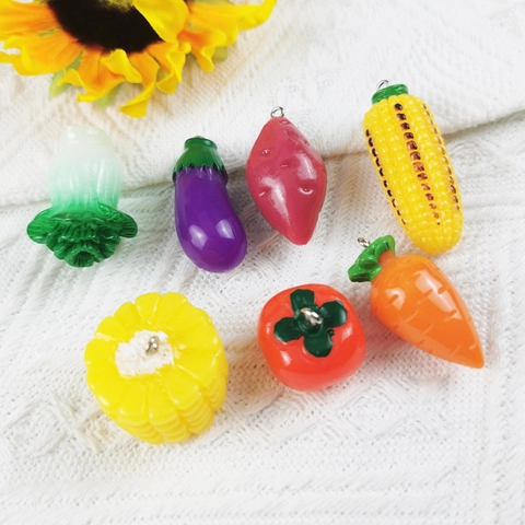 Realistic Resin Vegetable Pendants Realistic 3D Cabbage Corn Carrot Tomato Charms For DIY Earring Keychain Jewelry Making