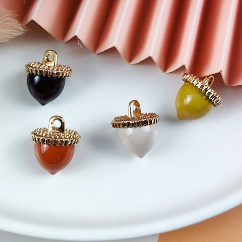 Alloy Enamel 3D Acorn Pine Cone Charms Pendants For DIY Jewelry Making Earrings Necklace Bracelet Crafting Accessories