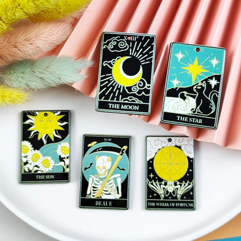 Halloween Tarot Card Pendants Acrylic Charms For Jewelry Making DIY Earrings Necklaces Sun Moon Star Death Pattern