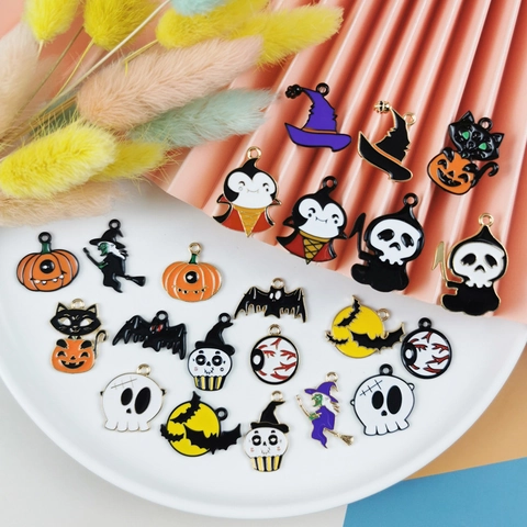 Halloween Legering Emaille Bedeltjes Pompoen Geest Heks Vleermuis Schedel Oogbal Voor DIY Sieraden Maken Armband Oorbel Accessoire