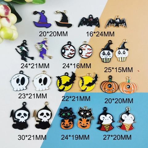 Halloween Legering Emaille Bedeltjes Pompoen Geest Heks Vleermuis Schedel Oogbal Voor DIY Sieraden Maken Armband Oorbel Accessoire
