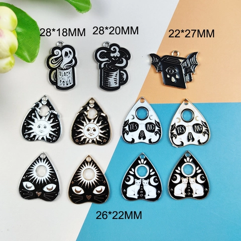 Gothic Occult Planchette Enamel Charms Alloy Sun Moon Cat Ghost Coffee Cup Skeleton Pendants For DIY Jewelry Making Necklaces