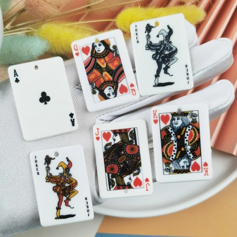 Pendentifs en Acrylique Cartes à Jouer Recto Verso pour Création Bijoux DIY Charms Coeur As Valet Dame Roi Joker