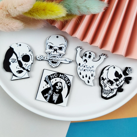 Gothic Acrylic Skull Rose Ghost Grim Reaper DIY Pendants For Jewelry Making Handmade Earrings Necklace Halloween Accessories