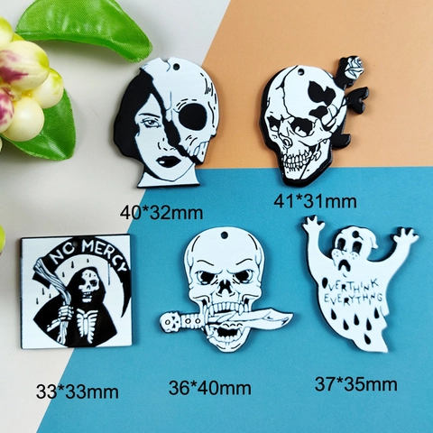 Gothic Acrylic Skull Rose Ghost Grim Reaper DIY Pendants For Jewelry Making Handmade Earrings Necklace Halloween Accessories