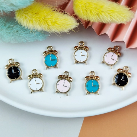 Fashion DIY Jewelry Findings Alloy Enamel Alarm Clock Shape Small Pendant Charms For Necklace Bracelet Making Handicraft Accessories