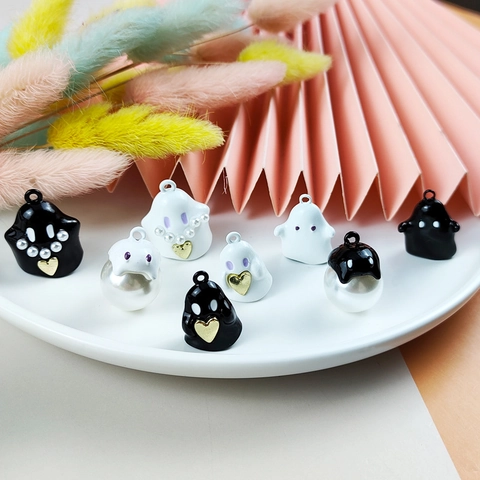 Lindos Dijes de Fantasma de Halloween de Esmalte para Fabricación de Joyas DIY Colgante de Corazón de Perla Artificial para Collar Arete