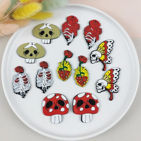 Halloween Gotische Acryl Schedel Paddestoel Vlinder Roos Bloem DIY Hangers Voor Oorbellen Sieraden Maken Bedrukte Accessoires