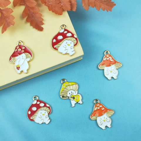 Cute Cartoon Mushroom Alloy Enamel Pendants For DIY Jewelry Making Colorful Guitar Strawberry Mushroom Charms Handcraft Accessories