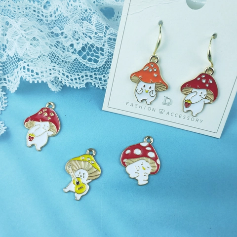 Cute Cartoon Mushroom Alloy Enamel Pendants For DIY Jewelry Making Colorful Guitar Strawberry Mushroom Charms Handcraft Accessories