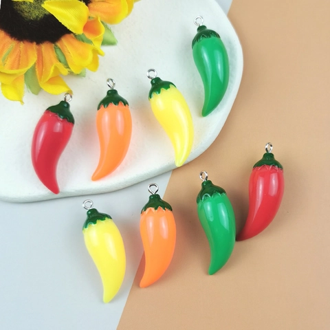 Simulation Cute Resin Chili Pendants Mini Pepper Charms For DIY Jewelry Making Colorful Vegetable Decoration Accessories