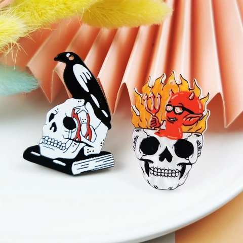 Gothic Punk Acrylic Halloween Pendant Crow Skull Flame Demon Charms For DIY Earrings Necklace Jewelry Making Accessory