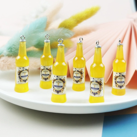 Mini Simulation Cider Flasche Harz Anhänger DIY Schmuckherstellung Materialien Für Ohrringe Halskette Schlüsselanhänger Gelbe Flasche Charms