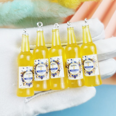 Mini Simulation Cider Flasche Harz Anhänger DIY Schmuckherstellung Materialien Für Ohrringe Halskette Schlüsselanhänger Gelbe Flasche Charms
