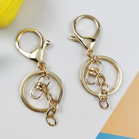 Gold Metal Lobster Clasp Keychain DIY Parts Flat Key Ring With Swivel Link Chain Bag Accessory For Keychain Making DIY