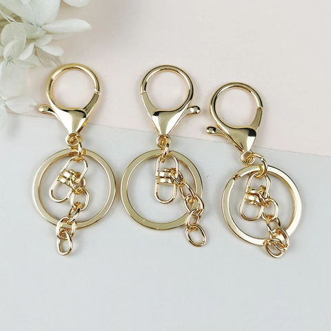 Gold Metal Lobster Clasp Keychain DIY Parts Flat Key Ring With Swivel Link Chain Bag Accessory For Keychain Making DIY