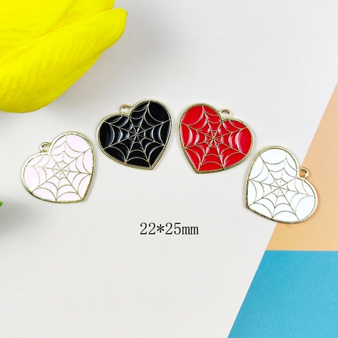 Alloy Enamel Heart Spider Web Pendant Charm For Halloween DIY Jewelry Making Gothic Gold Plated Earring Necklace Accessory