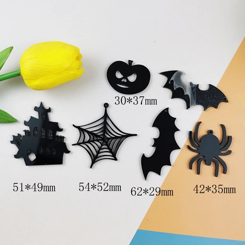 Halloween Black Acrylic Charms For DIY Jewelry Making Pumpkin Spider Bat Ghost House Pendants For Earring Accessories