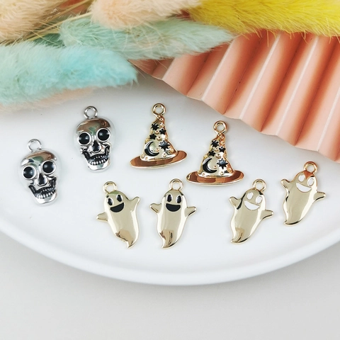 Halloween Ghost Skull Witch Hat Alloy Enamel Pendants For DIY Jewelry Making Earrings Necklace Bracelet Decoration