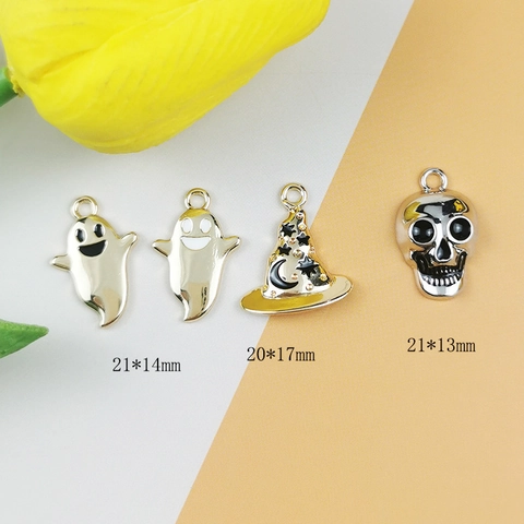 Halloween Ghost Skull Witch Hat Alloy Enamel Pendants For DIY Jewelry Making Earrings Necklace Bracelet Decoration