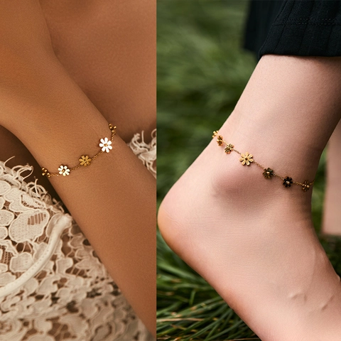 Stainless Steel Daisy Flower Bracelet For Women Color Preserving Enamel Petal Minimalist Sweet Jewelry Gift Adjustable Hand Chain