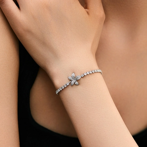 Women Fashion Copper Zirconia Tennis Bracelet Elegant Flower Butterfly Inlaid Crystal Bracelet Luxury Commute Jewelry