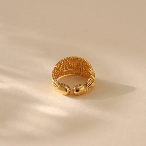 Vergoldete Kupfer Offene Ringe Für Damen Mode Geometrisch Schleife Blume Blatt Feder Design Minimalistisch Schmuck Fingerring