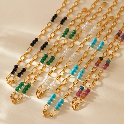 Collier Perlé de Bohême en Cuivre Vintage pour Femmes Fait Main Fausse Turquoise Künstliche Perle Cristal Colliers de Brins Colorés Bijoux