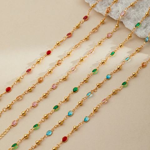 Bracelet de Cheville Bohème en Cuivre Plaqué Or 18K Avec Pierres en Verre Goutte d'eau Colorées Et Perles Bijoux de Plage