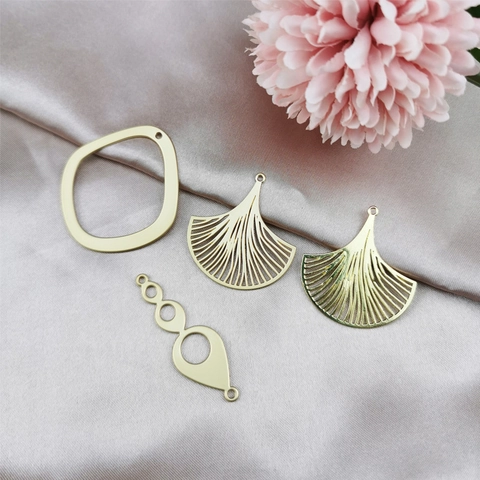 DIY Jewelry Accessories Alloy Geometric Hollow Out Ginkgo Leaf Fan Shape Charms For Earrings Bracelet Making Gold Plated Pendants