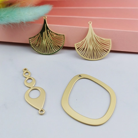 DIY Jewelry Accessories Alloy Geometric Hollow Out Ginkgo Leaf Fan Shape Charms For Earrings Bracelet Making Gold Plated Pendants