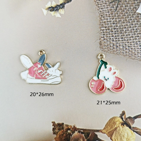 Cute Alloy Enamel Rabbit Cherry Sneaker Charms For DIY Earring Keychain Jewelry Making Cartoon Animal Drip Oil Pendants