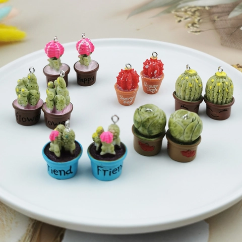 Pendentifs de Plantes en Pot Succulentes Cactus en Résine 3D Avec Boucle en Métal Pour Bijoux DIY Porte-Clés Accessoires de Sac