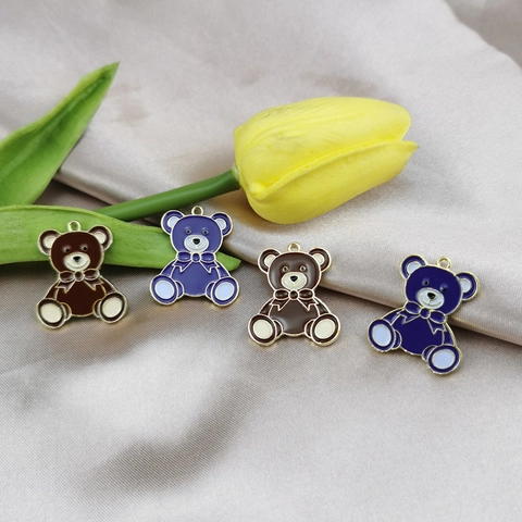 Breloques Ours en Peluche en Alliage Émail Plaqué Or Goutte d'Huile Pendentifs Animaux pour DIY Création de Bijoux