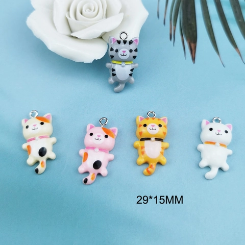Breloques Chat en Résine de Dessin Animé Mignon pour la Fabrication de Bijoux DIY Pendentifs Chaton Colorés pour Boucles d'Oreilles